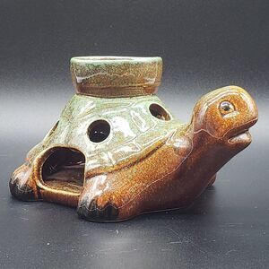 Decorative Green Brown Glaze Turtle Pottery Scented Aroma or Candle Wax Lamp
